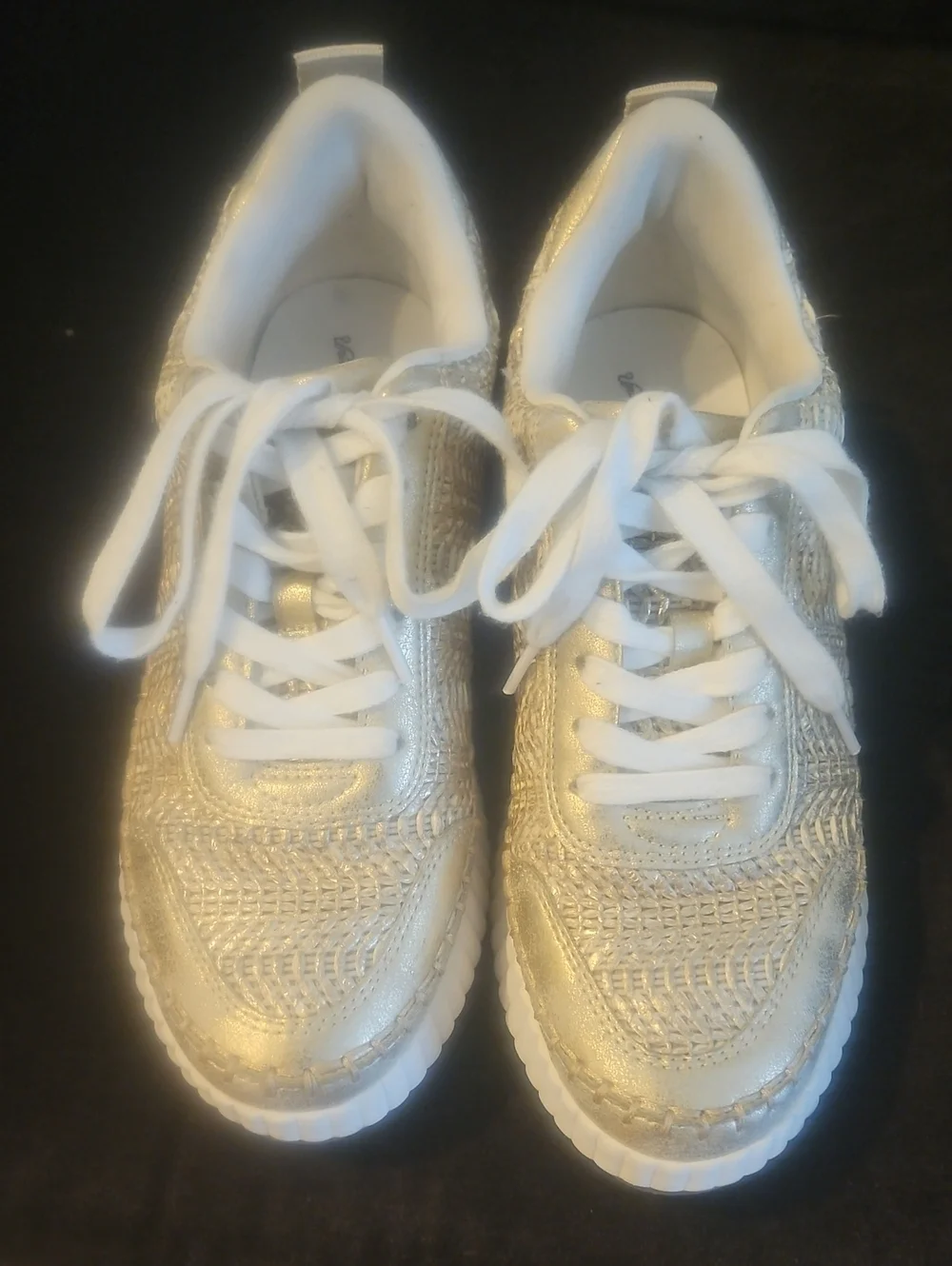Women’s Metallic Gold Knit Lace-Up Sneakers - Comfort Casual